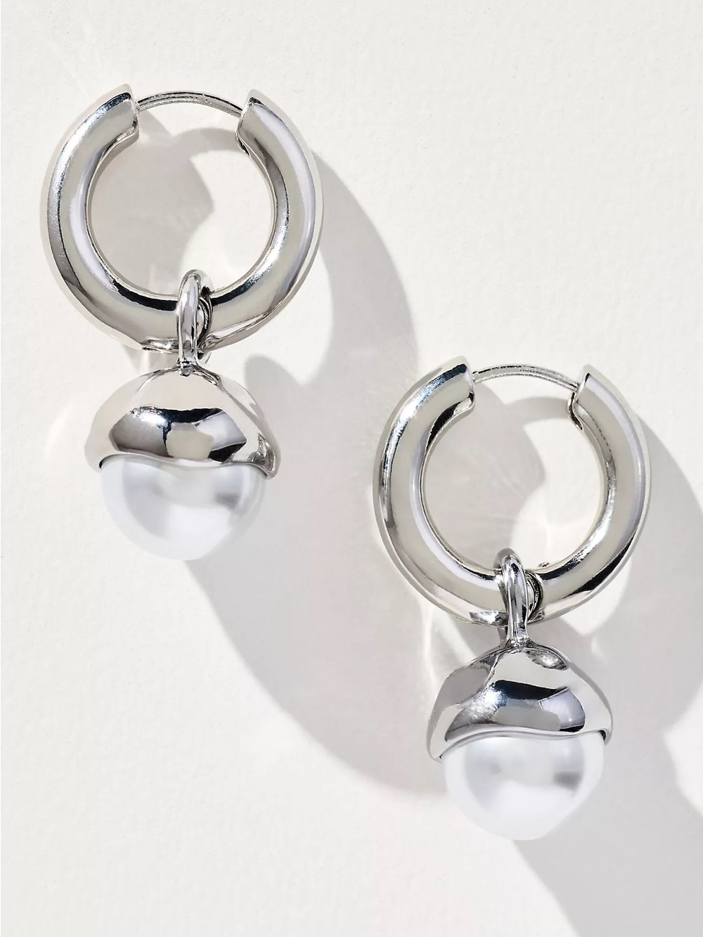 Pearl Drop Huggie Hoop Earrings - Picture 2 of 6